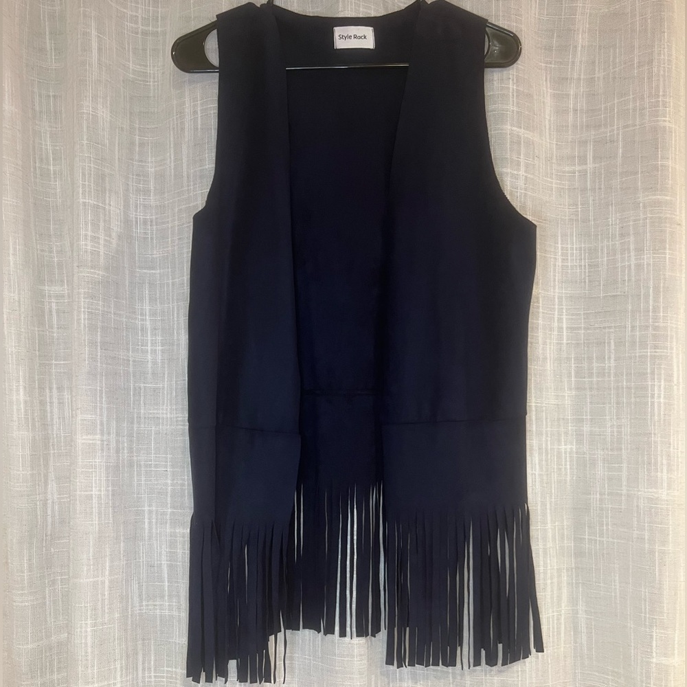 NAVY BLUE FRINGE CARDIGAN